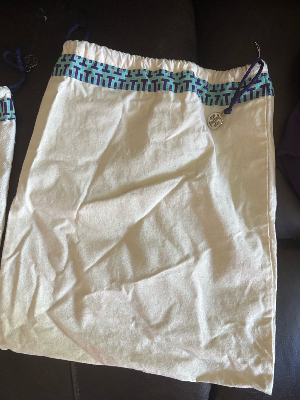 (2) Tory Burch Cream Cotton Travel Size Shoe Bags